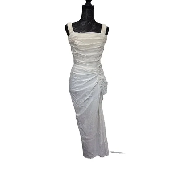 Chou Chou Women's Off-White Flattering Strapless Ruched Dress Lined Sz M - Picture 1 of 7